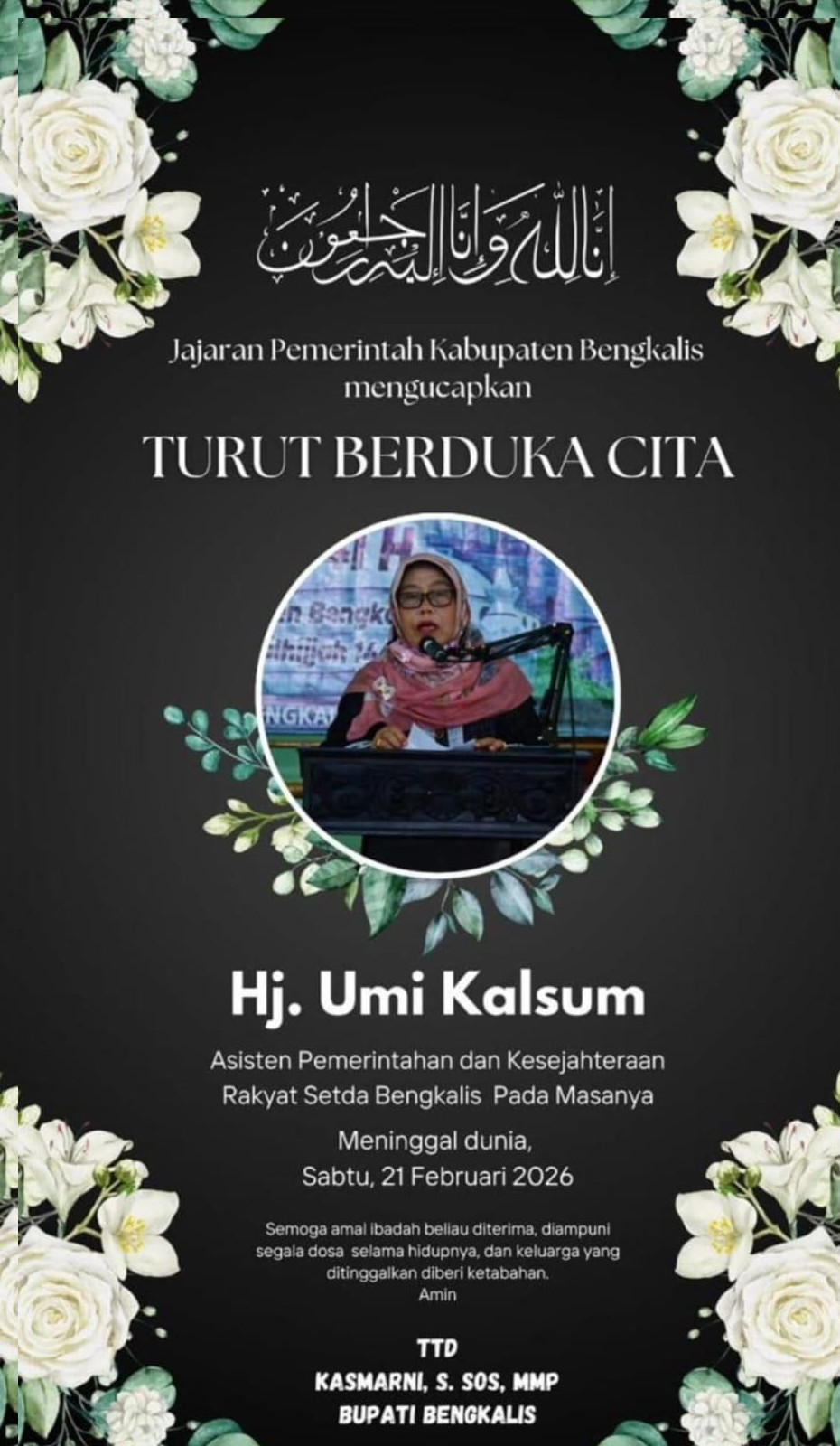 Bupati Bengkalis Sampaikan Duka Cita Atas Wafatnya Hj. Umi Kalsum